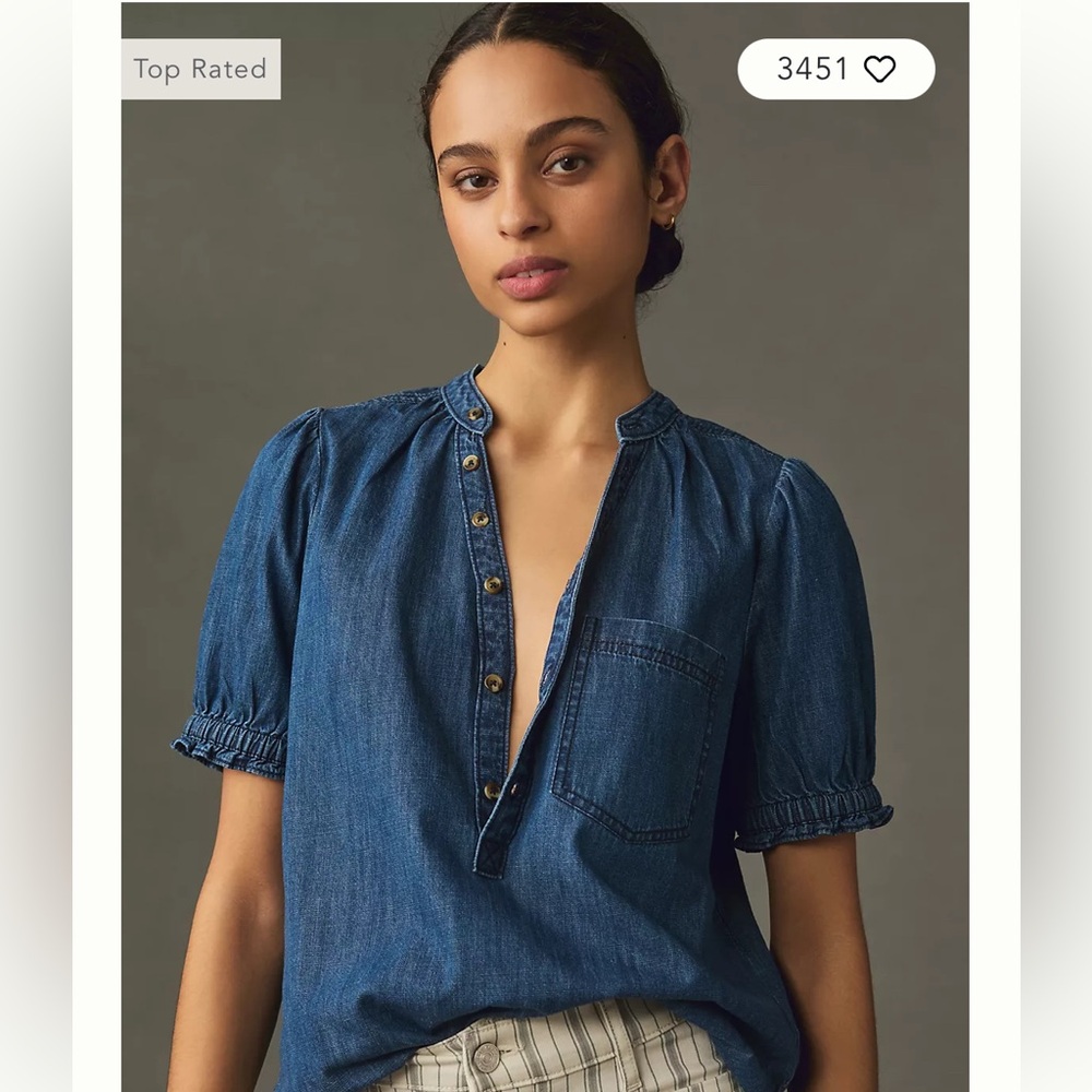 Pilcro by Anthropologie denim puff sleeved top. NWOT